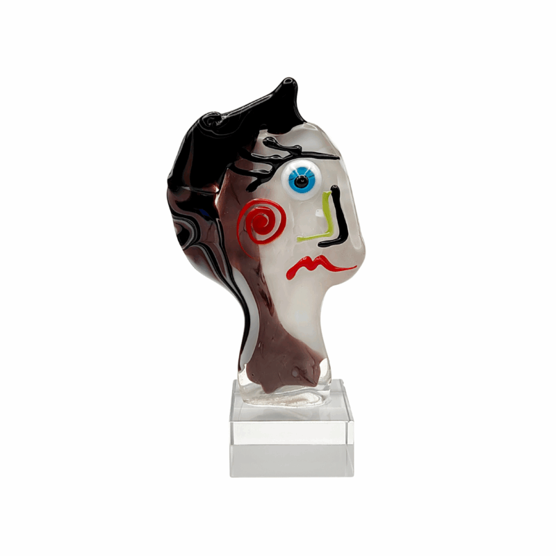 mini scultura astratta in vetro di Murano su base quadrata – Il Sospettoso