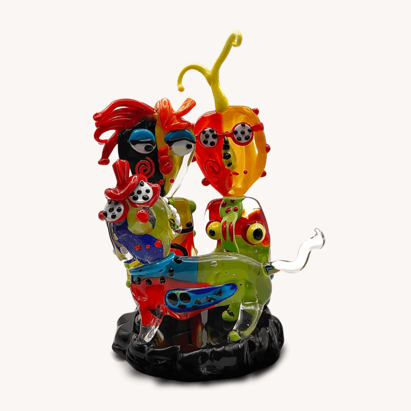 Famiglia POP in vetro di Murano colorata – scultura artigianale lavorata a lume con stile pop art