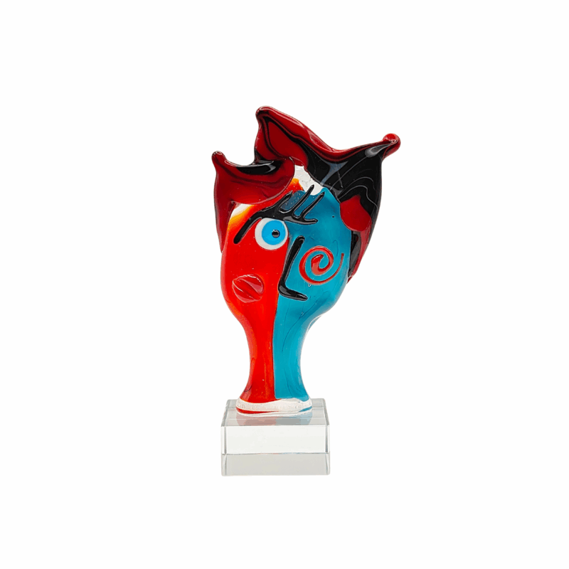 mini volto in vetro di Murano pop colorato con base trasparente – L’Esuberante