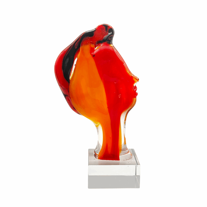 Testa rossa pop art in vetro di Murano su base trasparente