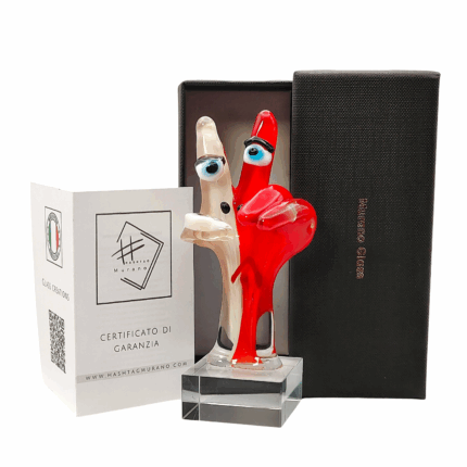 Scultura in vetro di Murano – gesto vittoria pop art – bianco e rosso – artigianato a lume
