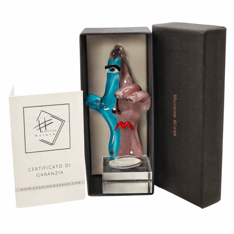 Scultura in vetro di Murano – dita incrociate azzurro lilla – stile pop art – artigianato veneziano