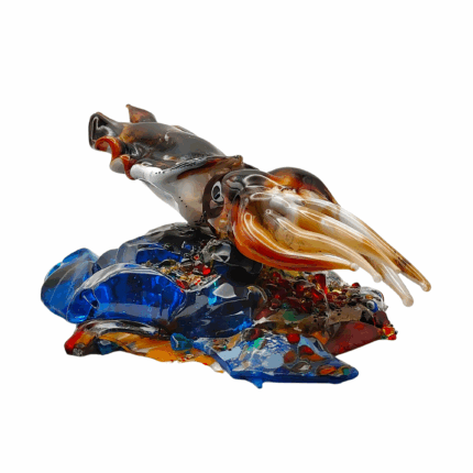 scultura in vetro di Murano – seppia su base policroma trasparente – lavorazione artistica sostenibile