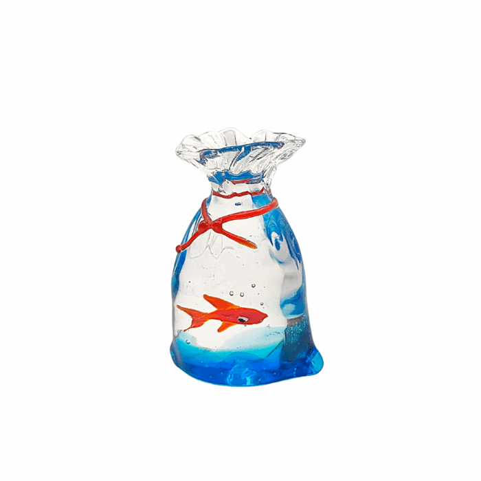 Sacchetto con il pesce rosso in vetro di Murano lato dx